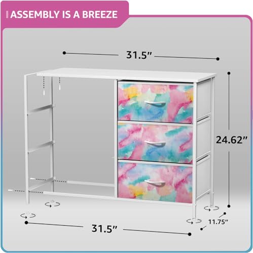 Sorbus Kids Dresser with 6 Drawers - Storage Chest Organizer Nightstand - Steel Frame, Wood Top, Tie-Dye Fabric Bins for Clothes - Wide Furniture for Bedroom, Hallway, Nursery, Closet, & Apartment - color: Watercolor, style: 6-Drawer