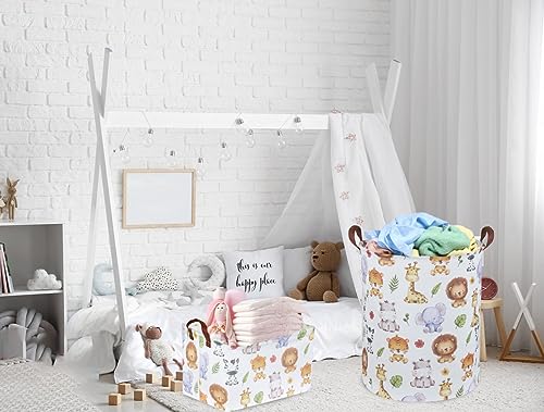 Rectangular Kids Storage Bins,Baby Baskets Organizer.Waterproof PE Coating Cute Basket with Handles.Woodland Nursery Decor,Toys Box,Books Basket, (Cute Animal) - color: Cute Animal