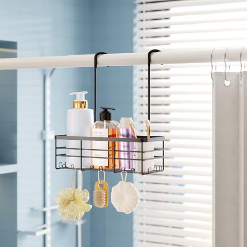 HapiRm Hanging Shower Caddy Organizer - No Drilling Shower Organizer with Hooks, Rustproof & Waterproof 304 Stainless Steel Bathroom Shelves - Black (1 Basket) - color: Black- 1 Basket