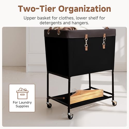 StorageWorks Laundry Cart, 2 Tier Rolling Laundry Basket, Heavy Duty Laundry Basket with Lockable Wheels, Laundry Room Organization and Storage, Clothes Hamper for Bedroom, Dorm, Closet, 29Gal, Black - color: Black, size: 29Gal (110L)