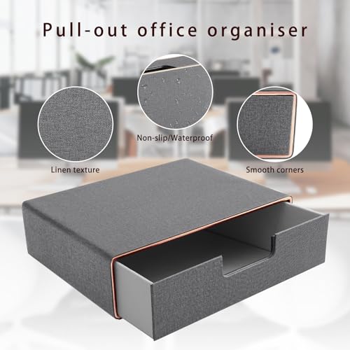 Stackable Organizer Drawer PU Leather Classic Handmade,Organize Home Office Desk Accessories and Sort Letter-Size Paper/a4 Document,Desktop Caddy with Drawers Storage,13.1x10x3.7inches,Grey - color: Grey Linen Texture