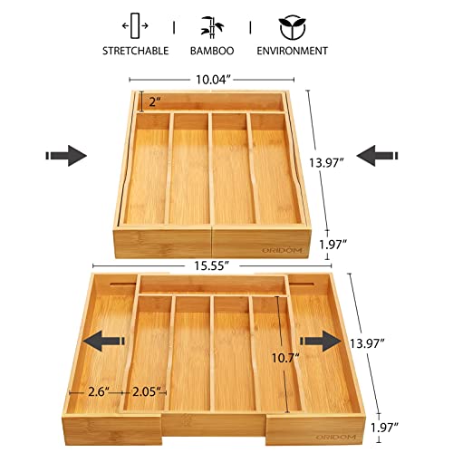 Expandable Bamboo Kitchen Drawer Organizer for Cutlery and Utensils, Adjustable Bamboo Wood Cutlery Tray in Drawer for Flatware and Silverware in Kitchen, (Natural) - color: Natural, size: 7 Slots Expandable