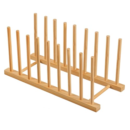 HBlife Heighten and Widen Bamboo Dish Dying Rack Pot Lid Plate Organizer Holder for Cabinet, Cutting Board Stand Drainer Storage Plate Rack for Dish, Pot Lid, Bowl, Cup, Cutting Board and Books - color: Rod 6inch High 8slots 1pcs