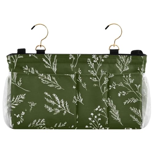 Bedside Caddy Metal Frame Hanging Organizer Bunk Bed Dorm Accessories Hook And Loop Storage Bag Large Pockets Green Branches - color: Green Branches