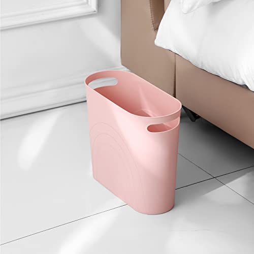 rejomiik Small Trash Can, 3.5 Gallon Slim Garbage Can Plastic Waste Basket with Handles Container Bin for Narrow Spaces Bathroom, Bedroom, Kitchen, Office at Home, Rosette Pink - color: Rosette Pink, size: 1 pack