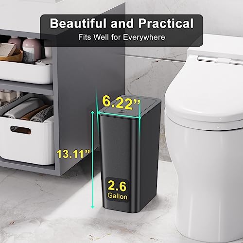 N. NETDOT 3 Pack 10 L/2.6 Gal Bathroom Trash Can with Lid, Small Kitchen Trash Bin with Press Type Lid, Black Trash Can/Slim Garbage Cans/Trash Bin/Waste Basket for Bathroom,Kitchen,Office,Bedroom - color: Black