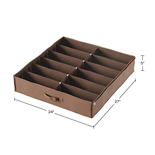 Everyday Home Under Bed Storage Shoe Organizer Bag with Clear Plastic Zippered Cover, Stores 12 Pairs of Shoes (Brown) (Pack of 2) - size: 2 pack