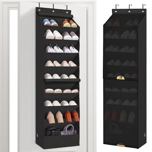 STORAGE MANIAC Over the Door Shoe Organizer with Curtain Dustproof Heavy-Duty Large Deep Pocket Hanging Shoe Organizer for Closet Dorm & Narrow Door Storage Shoe Holder Shoe Rack, 9-Shelf Black 1 Pack - color: Black, size: 9-Shelf