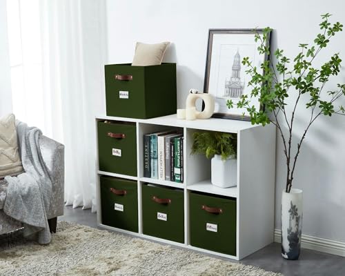 DECOMOMO Storage Baskets, 13x15x13 Storage Cube Bins with Labels for Organizing Shelves Kallax (Kallax / 4pcs, Olive Green) - color: Olive Green, size: Kallax 13" x 15" / 4pcs