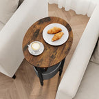 Vagusicc Round Side Table End Table with Storage Basket, Small Side Table Round Nightstand for Small Spaces, Tall Oval End Table with Steel Frame, Coffee Bedside Table for Living Room, Rustic Brown - color: Rustic Brown