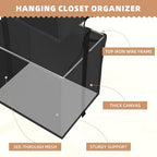 STORAGE MANIAC 2-Shelf Hanging Closet Organizer, Cloth Hanging Closet Shelf, Hanging Closets Baskets with Hooks for Dorm, Apt, Bedroom, College, Garment Rack, Wardrobe, Fabric with Mesh, Black - style: Black