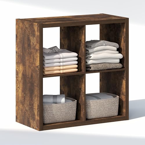 Furinno Cubic Closet Organizers and Storage, 4-Cube Closet Organizer, Open Shelf Closet Storage, Extra Thick Frame for Wardrobe, Bedroom, Living Room, Amber Pine - color: Amber Pine, size: 4-Cube