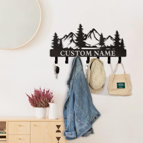 Dyoart Personalized Custom Mountain Theme Key Holder with Name, Metal Wall Mount, Coat Rack, Key Hooks, Home Decor Gift - color: 05 Mountain
