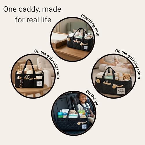 Adonia & Co Diaper Caddy Organizer – Nursery Storage Basket for Newborn Essentials Must Haves & Baby Must Haves – Portable, Machine Washable Baby Diaper Bag Organizer (Black) - color: Black