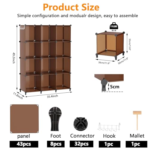 AWTATOS Cube Storage Organizer, Storage Cubes Shelves Bookshelf, 12 Cube Closet Organizers and Storage, DIY Stackable Plastic Clothes Organizer Shelving for Bedroom, Home, Cocoa Brown - color: Cocoa Brown