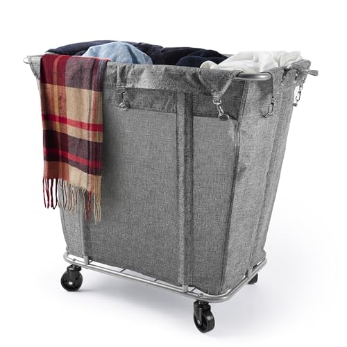 PLKOW Laundry Cart with Wheels 320L Large Rolling Laundry Cart for Commercial/Home, Rolling Laundry Basket with Steel Frame and Waterproof Lining, 9 Bushel, 32.3L x 19.7W x 30.7H Inch, Grey - color: Grey-320L