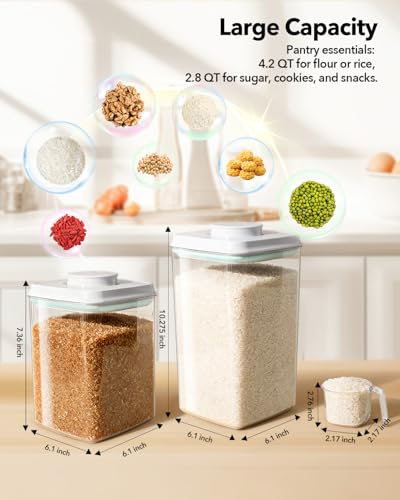 Ankou Food Storage Container Sets, 2.8 Qt + 4.2 Qt *2 Airtight Canisters with Lids and 130ml Scoop, BPA-Free Plastic Pantry Containers for Flour, Sugar, Rice - color: 4L*2+2.65L