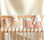 Cotton Baby Bedside Hanging Storage Bag,2 Pockets Organizer for Baby Cribs and Toys (Oatmeal) - color: Oatmeal