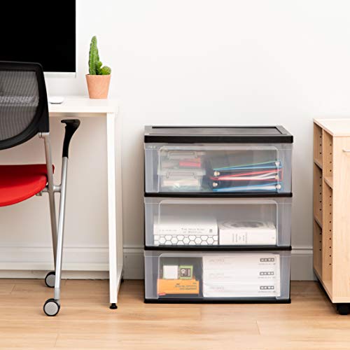 IRIS USA Plastic Drawer Storage Organizer Rolling Cart, with Wheels Casters, 3-Drawers, for Art Craft Supplies Bathroom Dorm Bedroom Laundry Room, Wide, Black - color: Black
