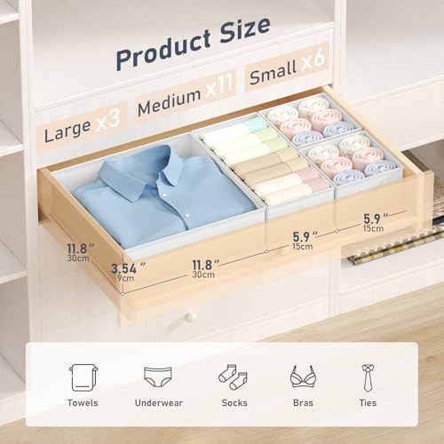DIMJ Drawer Organizer Clothes - 20 Pack Closet Drawer Organizer Bins for Baby Clothes Storage, Fabric Dresser Organizer for Nursery Bedroom, Foldable Small Drawer Dividers for Underwear Socks - color: White, size: 20 Pack