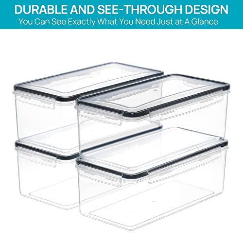 Vtopmart Airtight Food Storage Containers with Lids 4PCS Set 3.2L, Plastic Spaghetti Canisters for Pasta organizer, BPA Free Air Tight Kitchen Pantry Organization
