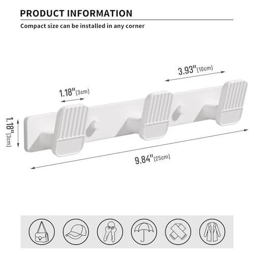 Coat Rack Wall Mount Coat Hooks - White Hook Rack with 3 Hooks Aluminum Wall Rack Hooks for Hanging Coat Hat Bag Towel Hanger Rustproof Coat Holder - color: White, size: Square 3 Hooks 1 Pack