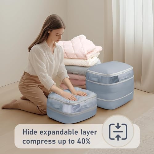 DIMJ Compression Storage Bags 8 Pack - Blanket Storage Bags with Window Zipper, Ultra Space Saving Self Compression Organizer for Puffer Jacket, Bedding, Lightweight Comforter Duvet, Sweater, Sheet - color: Gray, size: 39L x 8 Pack