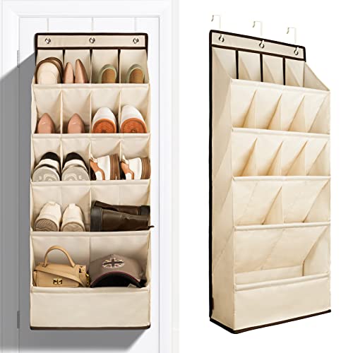 FENTEC 1 Pack Over the Door Shoe Organizers, Hanging Shoe Organizer with Large Deep Pocket Shoe Holder for Closet Shoes Rack for Wall, Over Door Shoe Storage Hold up to 18 Pairs Shoes, Beige - color: BEIGE-(18+ Pairs), size: 1 Pack