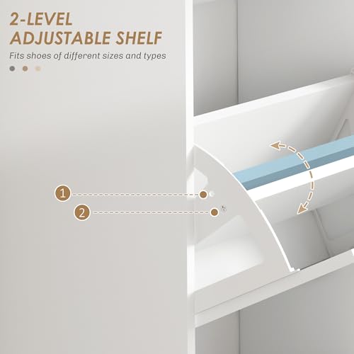 HOMCOM Shoe Storage Cabinet with 3 Flip Drawers, Freestanding Narrow Shoe Cabinet with Adjustable Shelves, Slim Hidden Rack Organizer for Entryway, Hallway, White