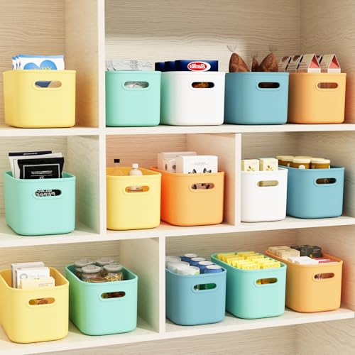ORGIDOL 10 Pack Colorful Plastic Storage Bins, Storage Container for Organizing, Colored Storage Boxes with Handle for Shelves, Cute Organizer Bins for Craft, Snacks, Cabinet, 9.69x6.7x5.7 inch - color: Colorful, size: 10Pack