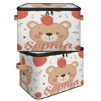 Custom Storage Basket with Name, Personalized Storage Bins with Zipper Lid, Foldable Fabric Storage Box Large capacity with Handle Bear Strawberry - color: Option 15