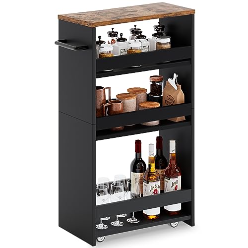 MARTY Rolling Storage Cart 7.9" W, 4-Tier Kitchen Cart with Wheels Handle, Slim Storage Cart Mobile Shelving Utility Carts for Bathroom Laundry Room Organization Narrow Places (Black) - color: Black, size: 7.9"D x 15.75"W x 31.5"H