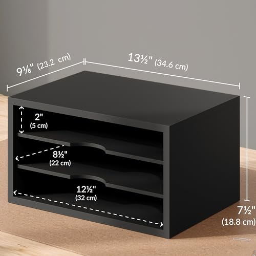 Ballucci File Organizer, 3-Tier Document Paper Sorter, Stackable Wood Desk Organizer, Mail Sorter and Monitor Stand with Storage Shelves, Black - color: Black, size: 3 Tier