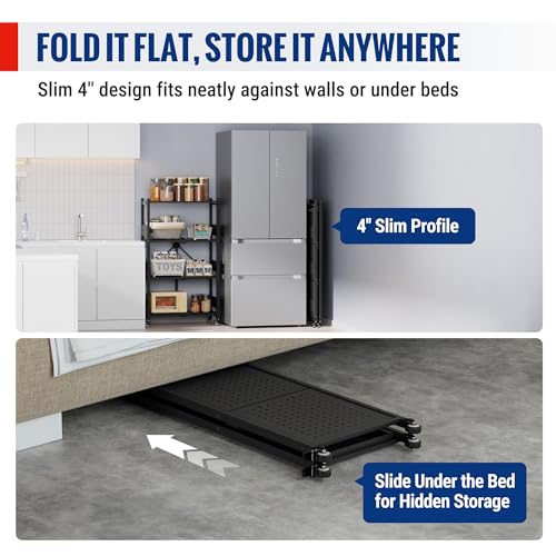 WORKPRO 4-Tier Folding Shelf, No-Assembly Metal Storage Rack with Wheels, 600 lbs Capacity (with Leveling Feet), Collapsible Shelving Unit for Kitchen, Pantry, Bathroom & Closet Organization - size: 4-Tier