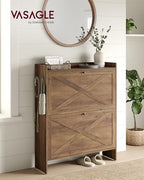 VASAGLE Shoe Storage Cabinet Organizer with 2 Flip Drawers, Freestanding Narrow Shoe Rack Cabinet for Entryway, Farmhouse Style, Fits 14 to 16 Pairs, Honey Brown UHSC203KB01S - color: Honey Brown