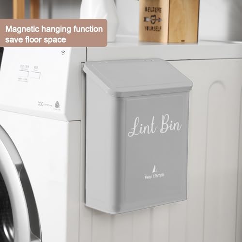 SUBEKYU Metal Magnetic Lint Bin for Laundry Room, Wall Mounted Lint Box Holder with Lid for Dryer,Light Grey - color: Light Grey