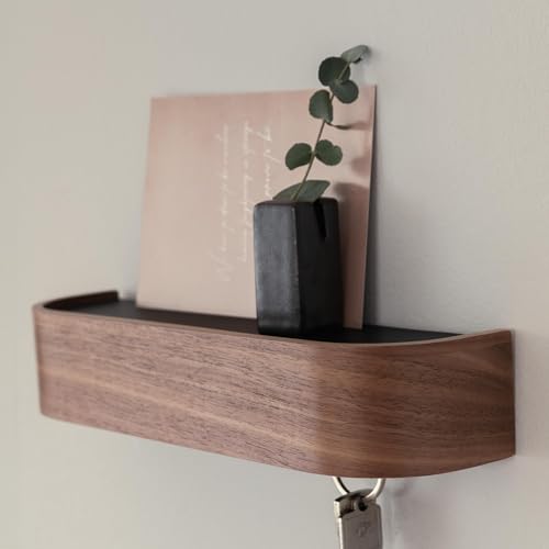 Kazai. Key Holder 'Toke' | Minimalist Key Hook Design from Berlin | Modern Key Holder Wall Mount with Wooden Shelf | Key Rack for Wall as Entryway Organizer | Walnut - color: Walnut, size: 6 Hooks