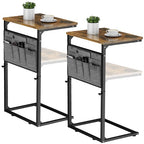 Vagusicc C Shaped End Table, Set of 2 Tall Side Table for Couch, Adjustable Height Small Couch Side Table for Small Spaces, End Table Slide Under Sofa Table TV Tray Arm Table for Living Room, Brown - color: Rustic Brown 2pc