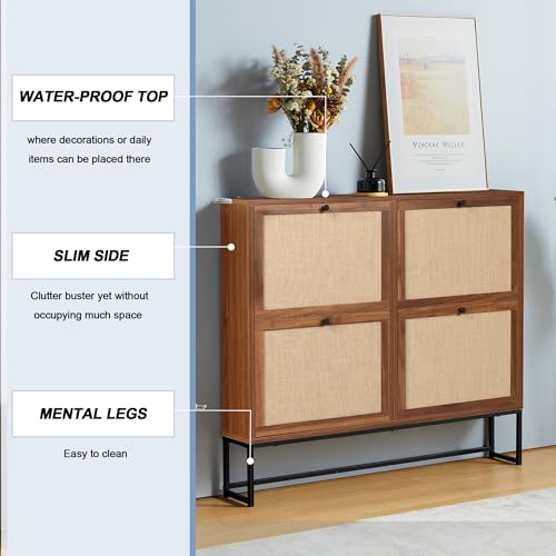 Shoe Cabinet, Shoe Storage Cabinet with 4 Flip Drawers, Freestanding Shoe Organizer Shoe Rack for Entryway, Hallway, Living Room (Walnut - 4 Tiers) - color: Walnut - 4 Tiers