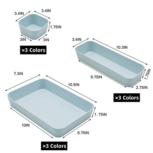 Backerysupply (9 Piece Set) Large Size Plastic Desk Drawer Organizers For Makeup Bathroom Office Kitchen Three Colors - color: Three Colors