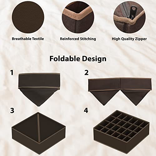 Simple Houseware 4-Pack Drawer Organizer Set - Closet Dividers for Underwear, Socks, Bras, Scarves, Ties - Foldable Non-Woven Storage Boxes, Brown - color: Brown, size: 4 Pack