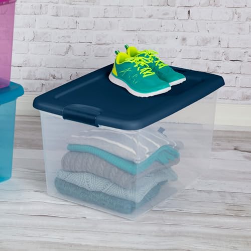 Sterilite 24-Pack Color Program, Large Clear Plastic Storage Bins with Lids, 64 Quart, Blue - Stackable Organizing Container Boxes for Closet, Bathroom, and Office - size: 24 Pack