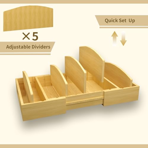 Lid Organizer for Cabinet – Bamboo Kitchen Storage for Plastic Lids, Adjustable Drawer Dividers, Food Container Organizer (Fits Cabinets & Drawers) (Large) - size: Large