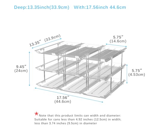 Can Organizer For Pantry, Adjustable Height And Width Canned Goods Organizer, Roller Soup Can Organizer Holds Up to 36 Cans for Kitchen Cabinet or Refrigerator(CLear 3 Tier) - size: CLear 3 Tier