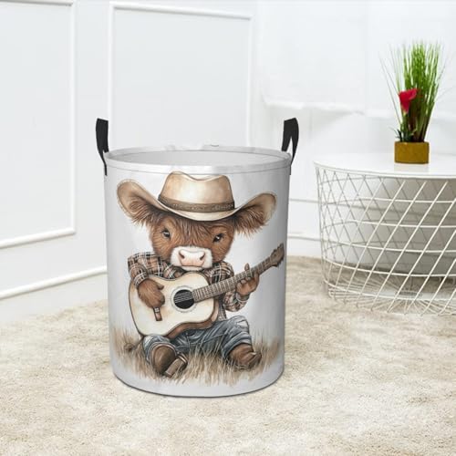 Funny Cowboy Highland Cow Laundry Basket Animal Foldable Laundry Hamper with Handles Clothes Storage Bin for Household Bedroom Bathroom Dorms 17.3"x13.6" - color: Funny Cowboy Highland Cow