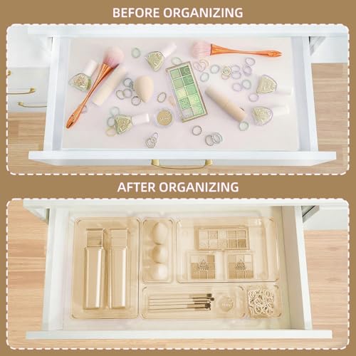 Kitchen Desk Drawer Organizers Storage for Office, Small Acrylic Vanity Trays Makeup Organizer for Drawer Bathroom Plastic Make up Organizers 25 Pcs Clear Champagne - color: Clear-Champagne