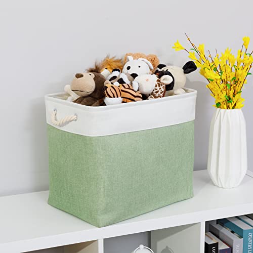 Bidtakay Large Storage Baskets for Nursery Toy Organizer Collapsible Organizing Baskets 17x12x15 In Green Canvas Bins for Organizing Set of 2 Clothes Decorative Baskets for Home Office Room Decor - color: White&Green, size: 2 Pack-XL-17x12x15 In