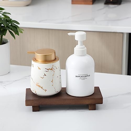 zoocatia Small Wood Tray Pedestal Stand Farmhouse Bathroom Decor Decorative Wooden Riser Kitchen Soap Dish Holder for Vanity, Counter, Sink, Walnut - color: Walnut, size: 8.7" x 3.6" x 1.6"