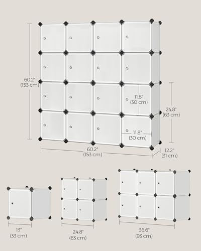 SONGMICS Cube Storage Organizer, Set of 16 Plastic Cubes, Closet Storage Shelves, DIY Plastic Closet Cabinet, Modular Bookcase, Shelving with Doors for Bedroom, Living Room, White ULPC44BSV1 - color: White, size: 16 Cubes, style: with doors