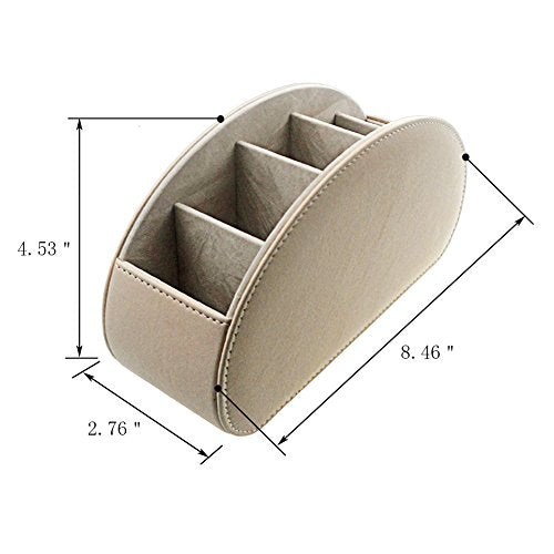 Remote Control Holder Organizer Table Desk Leather Control Storage TV Remote Control Organizer with 5 Spacious Compartments (Beige) - color: Beige